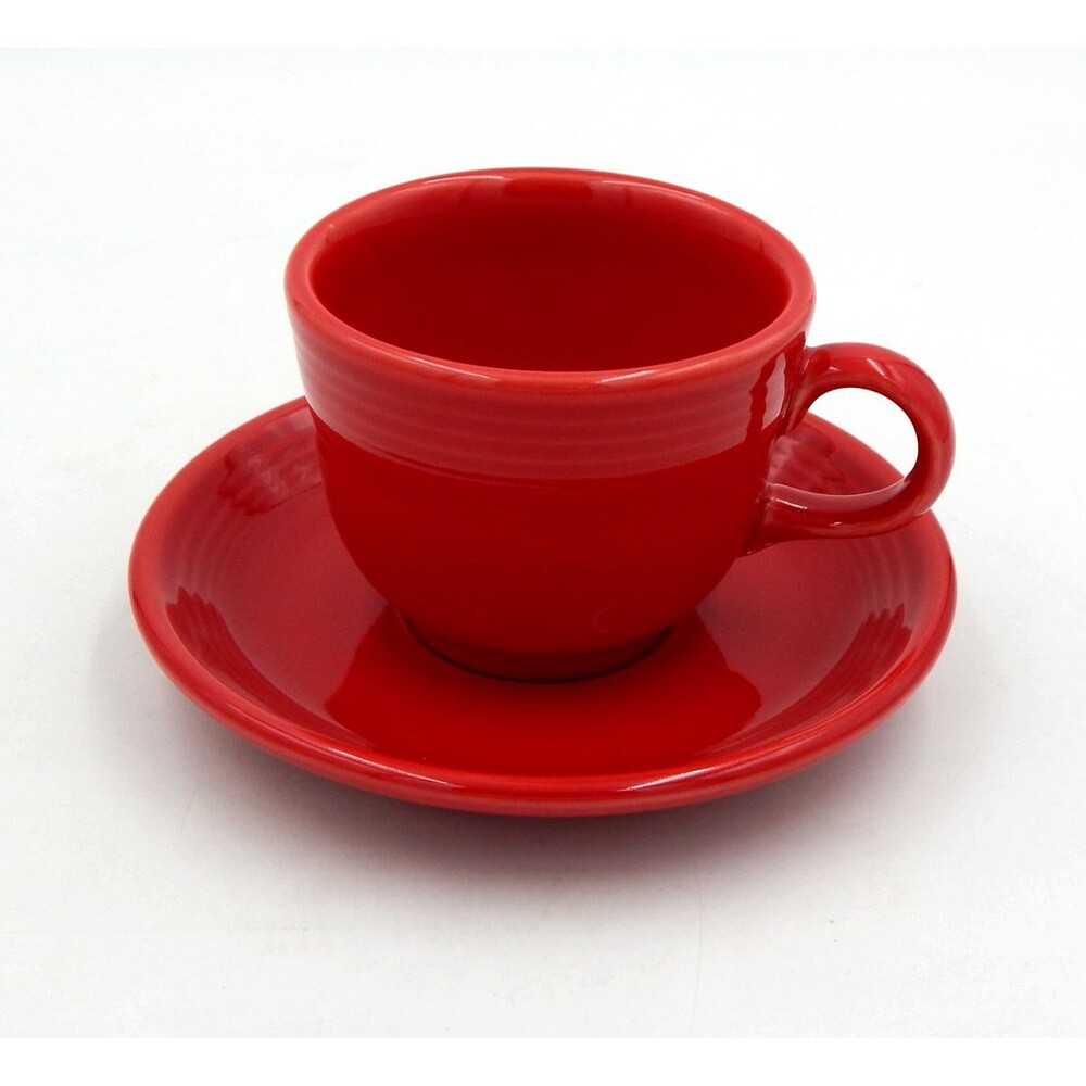 Fiesta Fiestaware Red Tea Cup Saucer Set Coffee Homer Laughlin USA